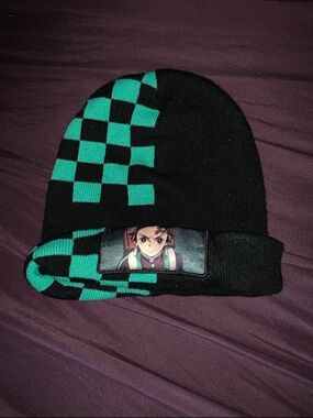 Black and Teal Checker Kids Beanie Hat